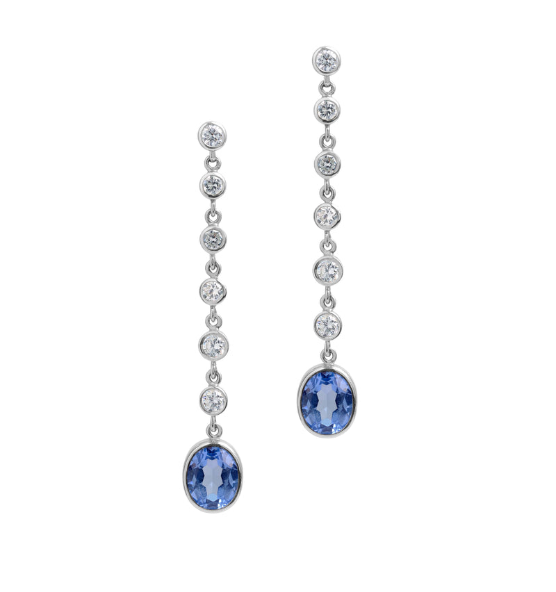 Blue Sapphire Stepping Stone Drop Earrings