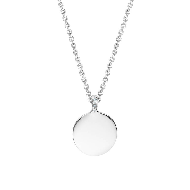 Solid White Gold Disc Necklace