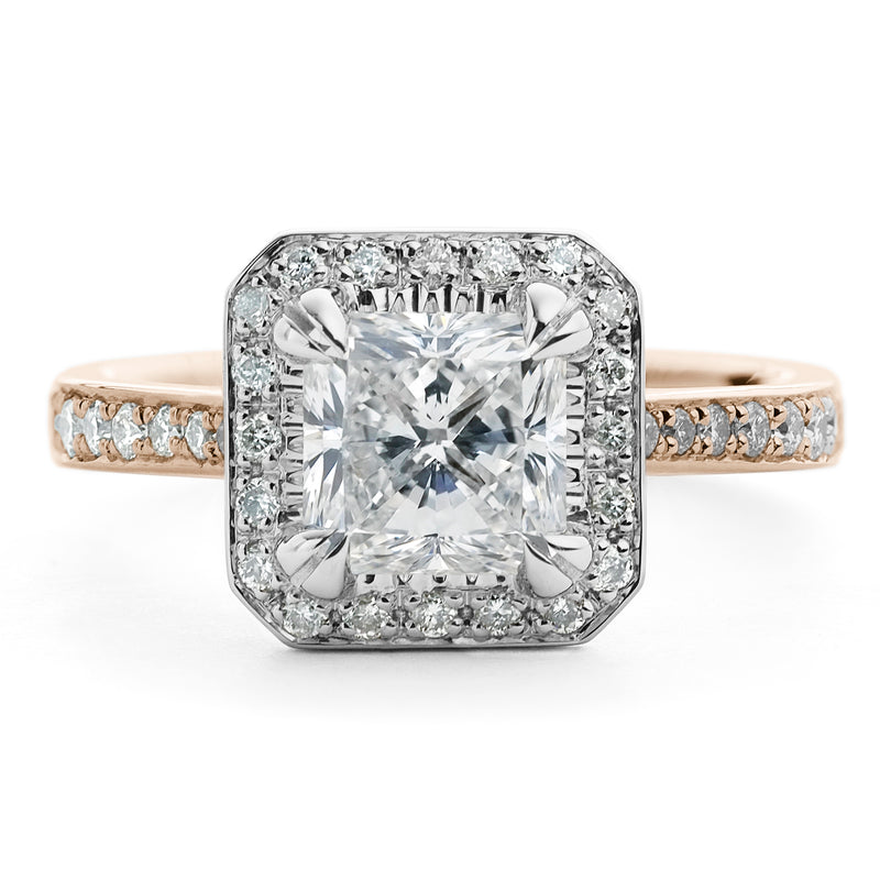 Angular Radiant Cut Diamond Engagement Ring in Rose Gold