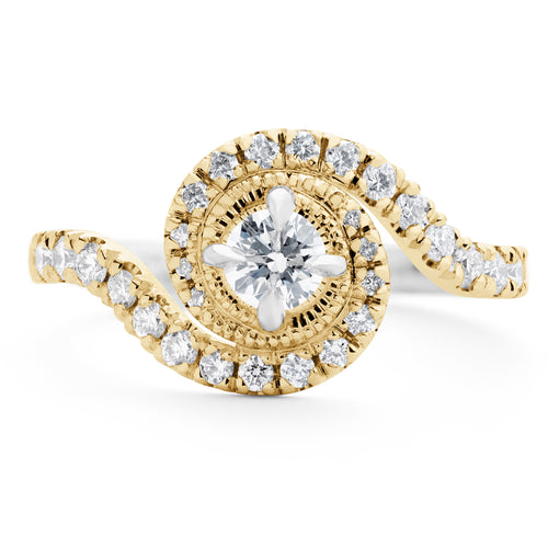 Diamond Halo Engagement Ring with a Twist in Yellow Gold
