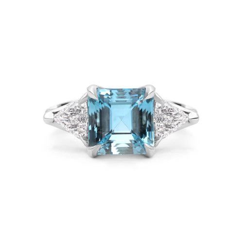 Aquamarine & Trillion Cut Diamond Engagement Ring