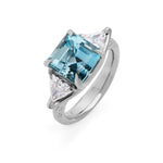 Aquamarine & Trillion Cut Diamond Engagement Ring
