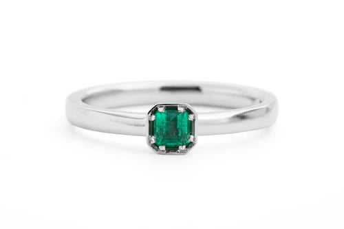 Green Emerald & Palladium Engagement Ring
