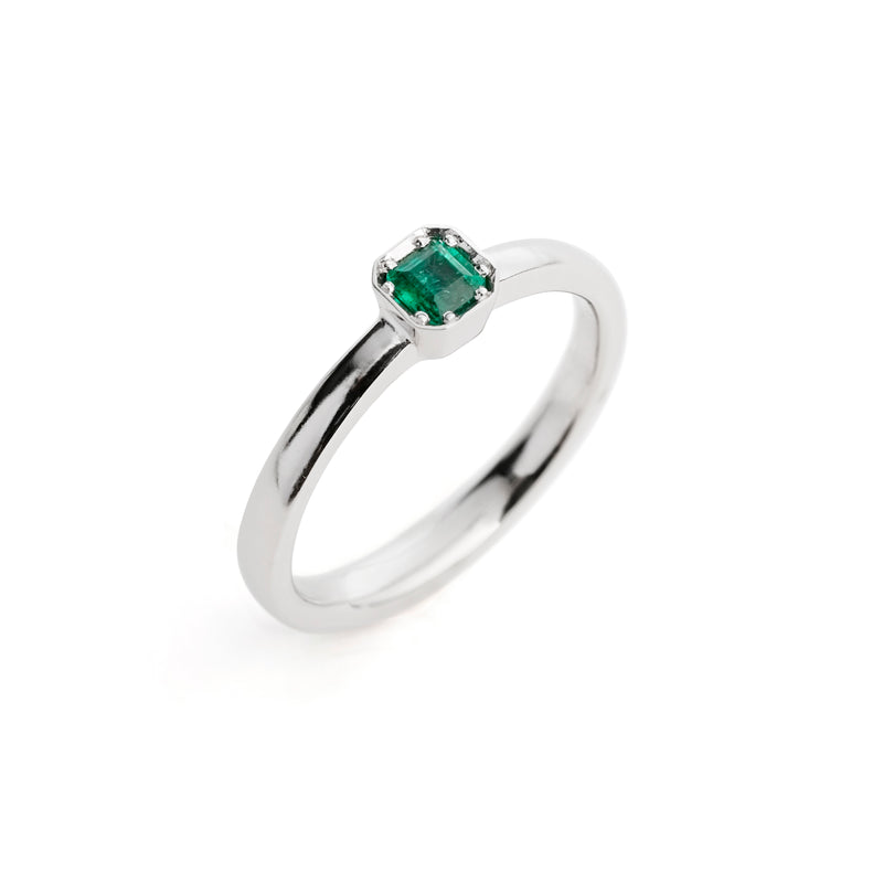 Green Emerald & Palladium Engagement Ring