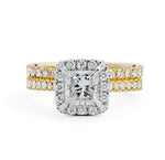 Cushion Cut Diamond Halo Engagement Ring in Yellow Gold
