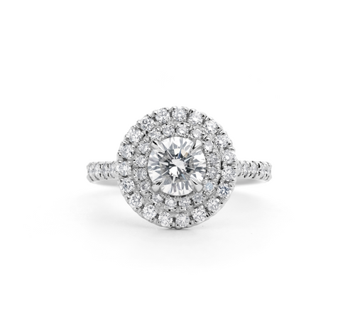 Double Halo Round Brilliant Cut Diamond Engagement Ring in Platinum
