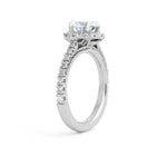 Petite Halo Round Brilliant Cut Diamond Engagement Ring in Platinum
