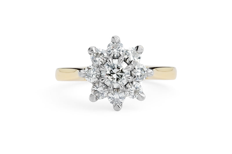 Daisy Cluster Diamond Engagement Ring in Yellow Gold