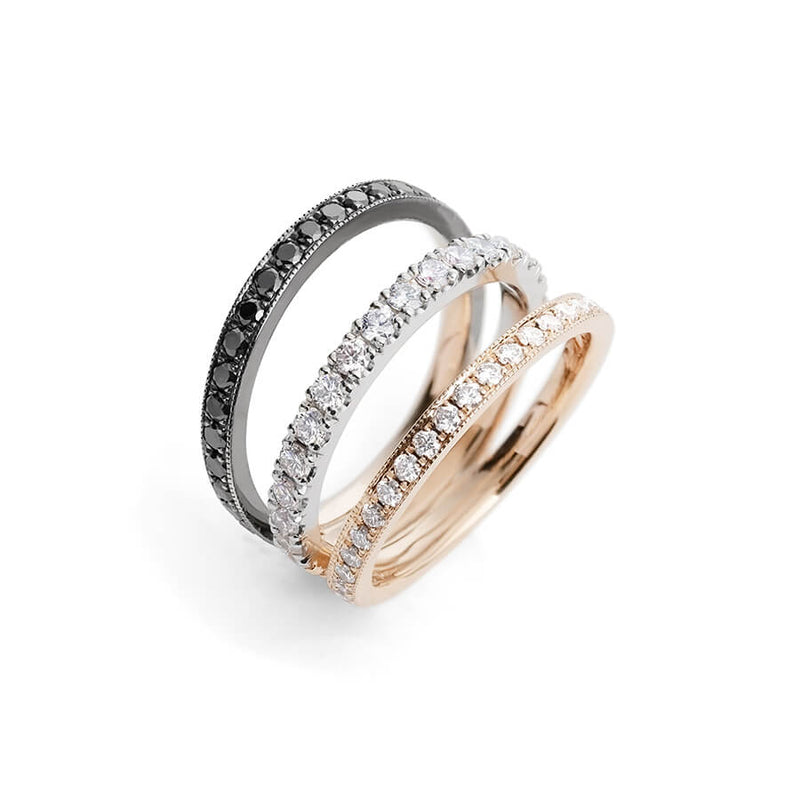 Triple Black & White Diamond Ring in Rose Gold