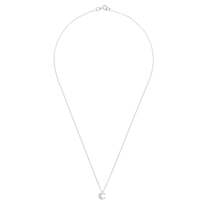 Diamond Moon Necklace in White Gold