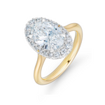 Large Oval Cut Ballerina Diamond Halo Engagement Ring in Yellow Gold