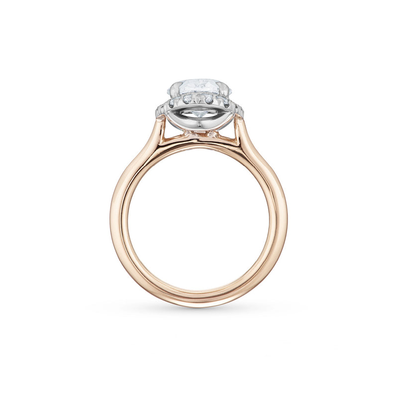 Large Oval Cut Ballerina Diamond Halo Engagement Ring in Rose Gold