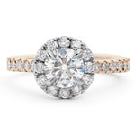 Petite Halo Round Brilliant Cut Diamond Engagement Ring in Rose Gold