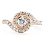 Diamond Halo Engagement Ring with a Twist in Rose Gold