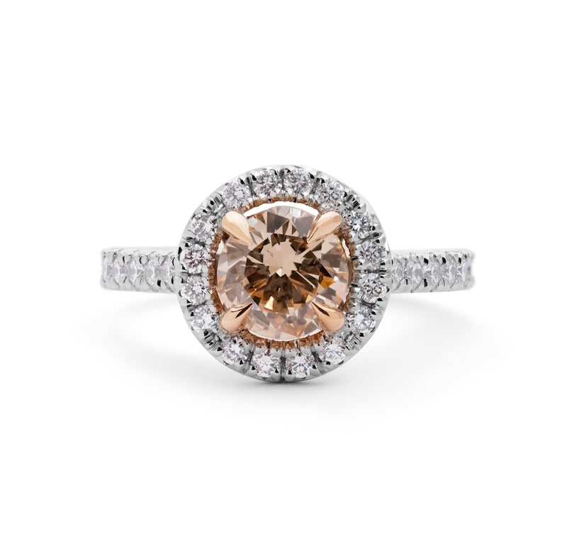 Champagne Diamond Halo Engagement Ring