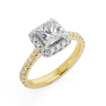 Cushion Cut Diamond Halo Engagement Ring in Yellow Gold