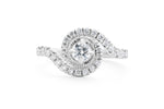 Diamond Halo Engagement Ring with a Twist in Platinum