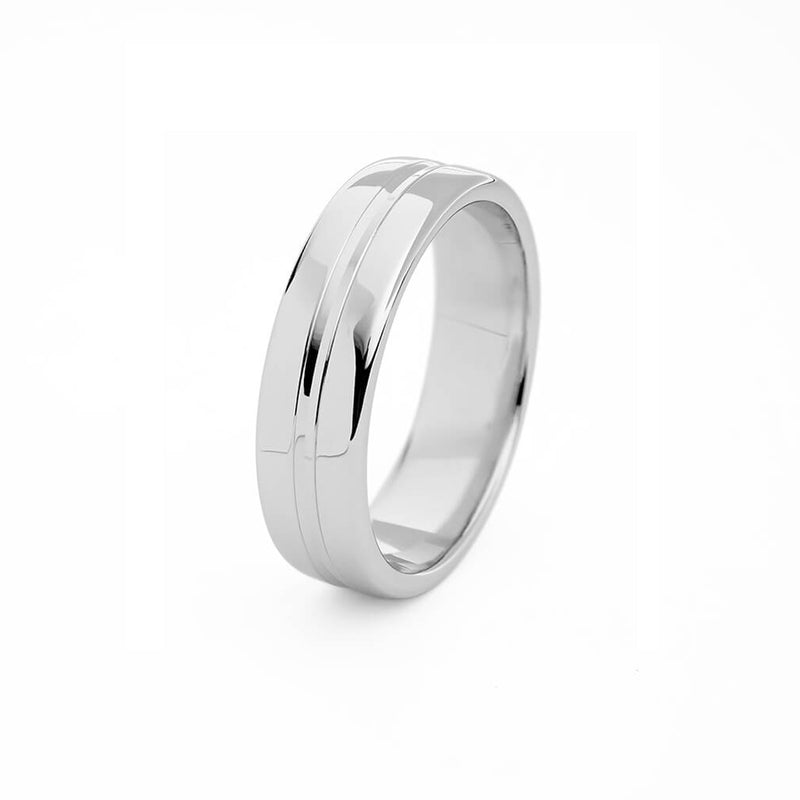 Single Ridged Solid Platinum Men's Wedding Ring