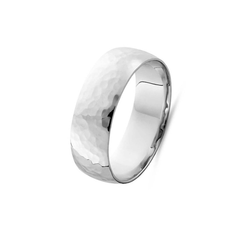 Hammered Finish Solid Platinum Men's Wedding Ring