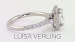 Rectagular Radiant Cut Diamond Halo Engagement Ring in Platinum